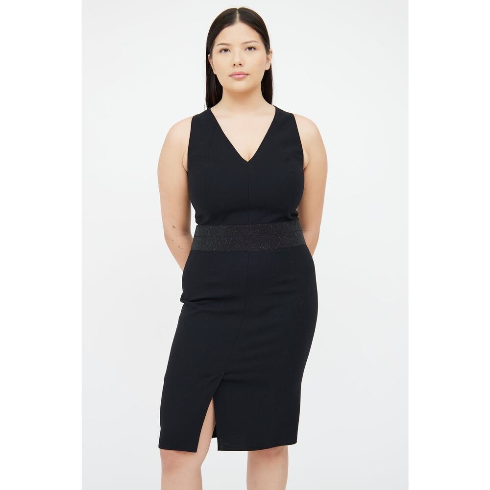 Akris Black Wool Sheath Cocktail Dress Swarovski Waist Size 10